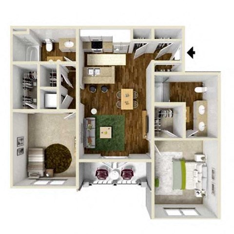 Floor plan for 2 beds, 2 baths, 1154 sqft